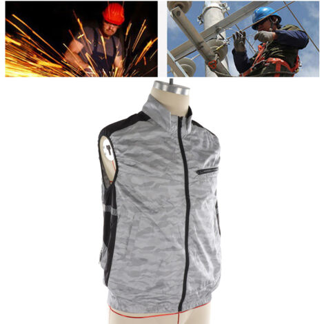 Veste de ventilation Cooling Fan Vest XL Camouflage Argent pour Construction et Randonnée avec Ventilateur détachable