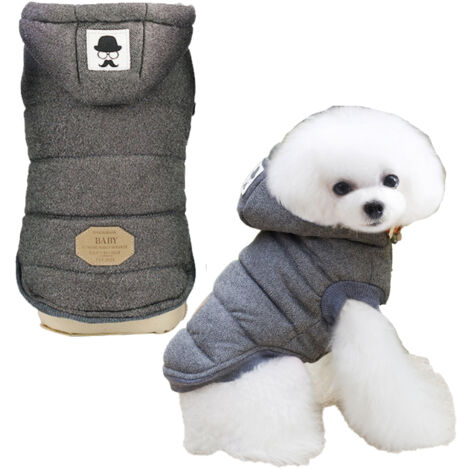 Veste d'hiver coupe-vent pour chien, gilet chaud pour chien, vêtement pour animaux de compagnie par temps froid avec capuche (gris)