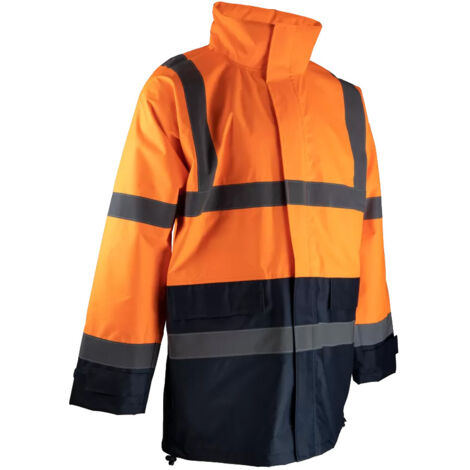 Veste haute visibilité imperméable à capuche LMA CHROMA Orange / Marine 4XL