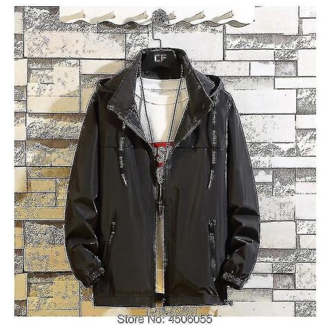Veste homme grande taille 6XL 7XL 8XL, coupe-vent fin printemps automne, blouson bomber à capuche, style streetwear, fermeture éclair, sportswear décontracté - M - COULEUR Noir