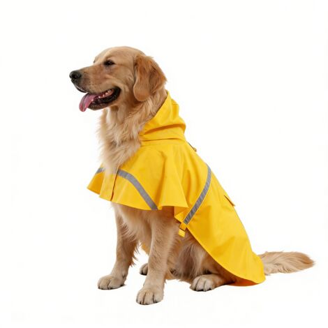 Veste poncho de pluie Imperméable pour chiens de grande taille avec capuche à bande réfléchissante-jaune,XL