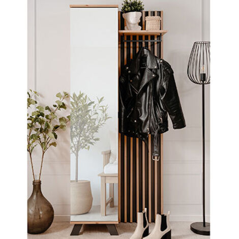 Vestiaire 1 porte 80x37x190 cm décor chêne artisanal – 4 étagères intérieures – Barre de penderie – Style industriel