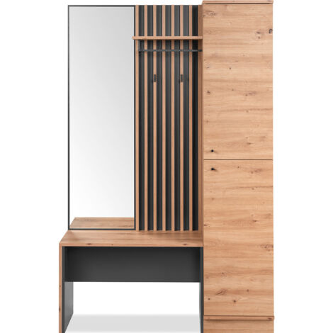 Vestiaire 2 portes avec miroir effet chêne et gris anthracite 122 cm - Flavia