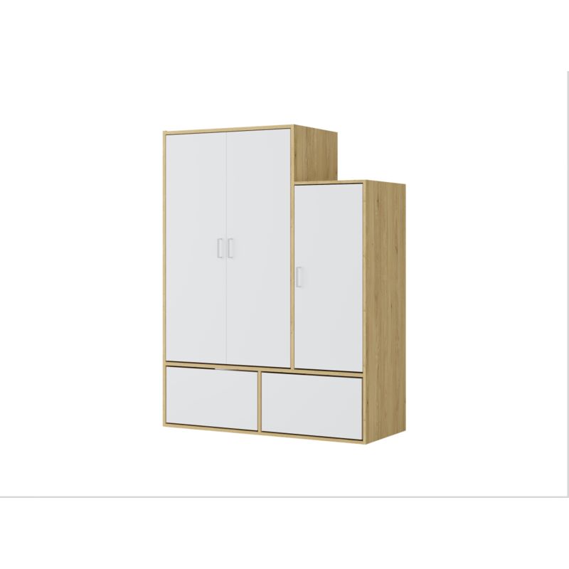 Vente-unique - Vestiaire avec 3 portes, 1 penderie et 2 compartiments chaussures - Blanc et naturel - nyvela