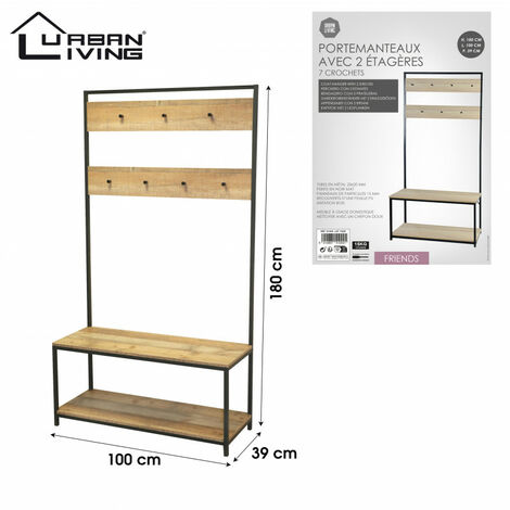 Vestiaire avec banc 100x39x180 cm naturel et noir - OKA