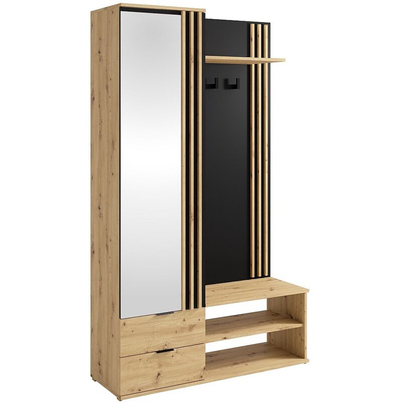 Vente-unique - Vestiaire avec miroir et rangements - Naturel et Noir - janakia