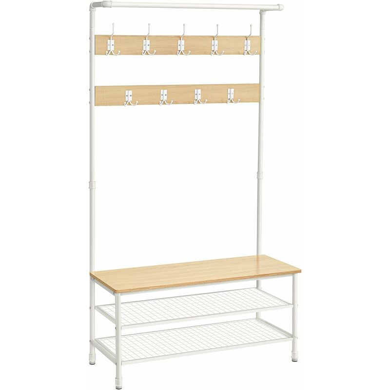 VASAGLE Portemanteau, Vestiaire de Style Industriel, Meuble d’entrée, 100 x 41.5 x 182 cm, avec Étagère à Chaussures, 9 Crochets, Armature métallique