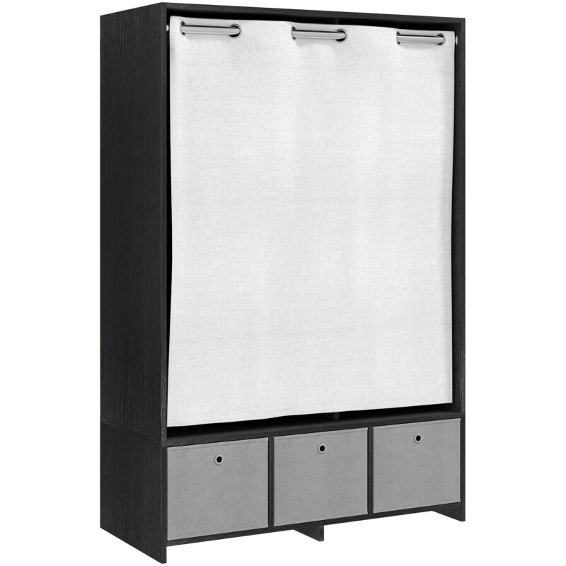 MH - Vestiaire d'entrée avec barre de penderie 3 niches 3 tiroirs et rideau tissu