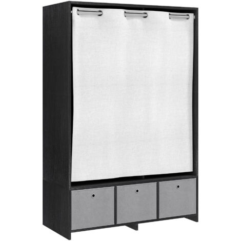 Vestiaire d'entrée avec barre de penderie 3 niches 3 tiroirs et rideau tissu