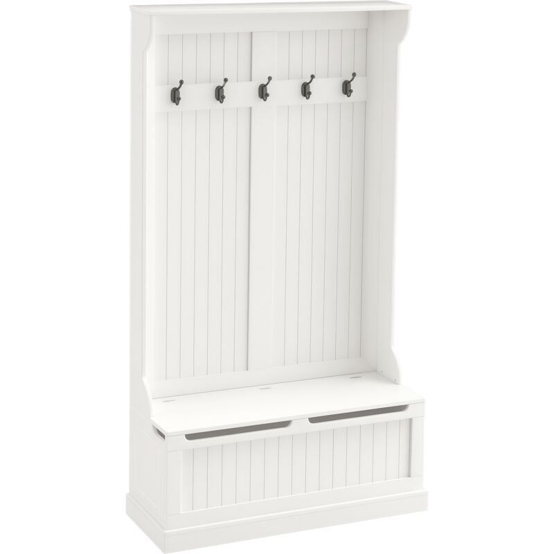 Vestiaire d'entrée banc coffre 3 en 1 style classique chic - 5 patères doubles - mdf blanc cassé
