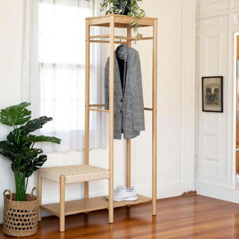 Vestiaire d'entrée en bambou avec penderie et siège BRUGES