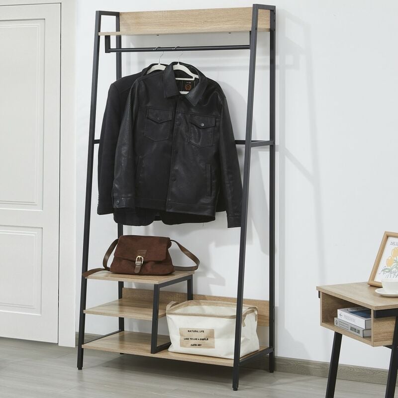 Le Quai Des Affaires - Vestiaire d'entrée flore / Décor chêne blanchi et métal noir/ 169x40x84