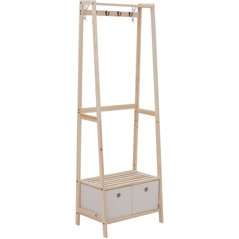 HOMCOM Vestiaire d'entrée porte-manteau 4 patères 2 tiroirs polyester gris clair 2 étagères bois de sapin