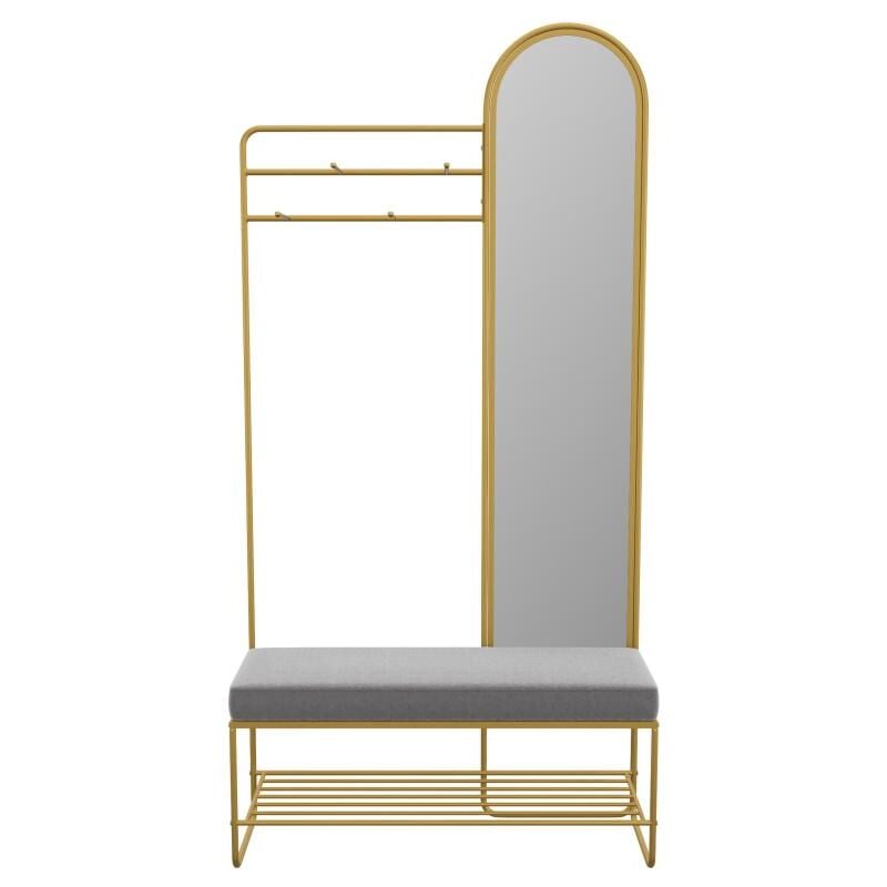 Vente-unique - Vestiaire en métal avec banc, miroir et 1 étagère - Doré - azelia