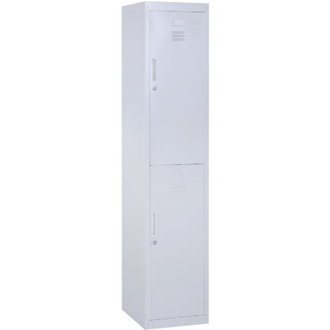 Vestiaire métallique 2 portes verrouillables - 2 tringles, 4 étagères - acier gris