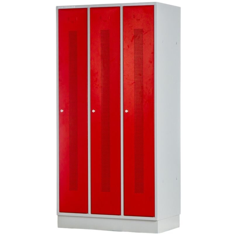 Vestiaire métallique 3 portes rouges perforées MW Tools KL30R