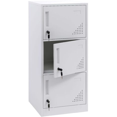 Vestiaire métallique 3 portes serrure avec clés porte-étiquettes et aérations 90x38x45 cm en acier laminé à froid blanc 040008944