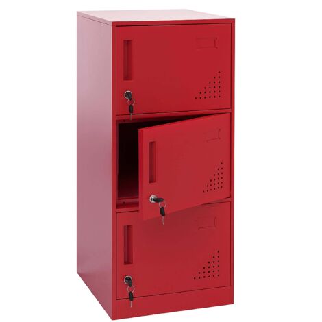 Vestiaire métallique 3 portes serrure avec clés porte-étiquettes et aérations 90x38x45 cm en acier laminé à froid rouge 040008939