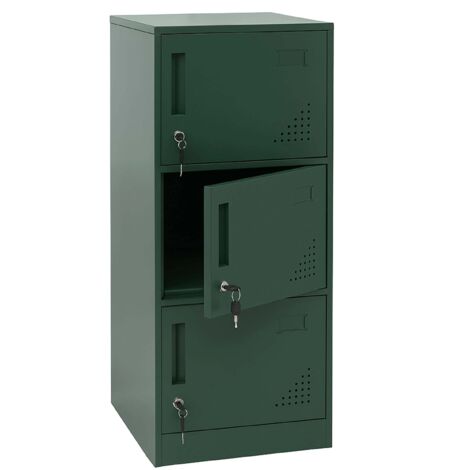 Vestiaire métallique 3 portes serrure avec clés porte-étiquettes et aérations 90x38x45 cm en acier laminé à froid vert 040008942