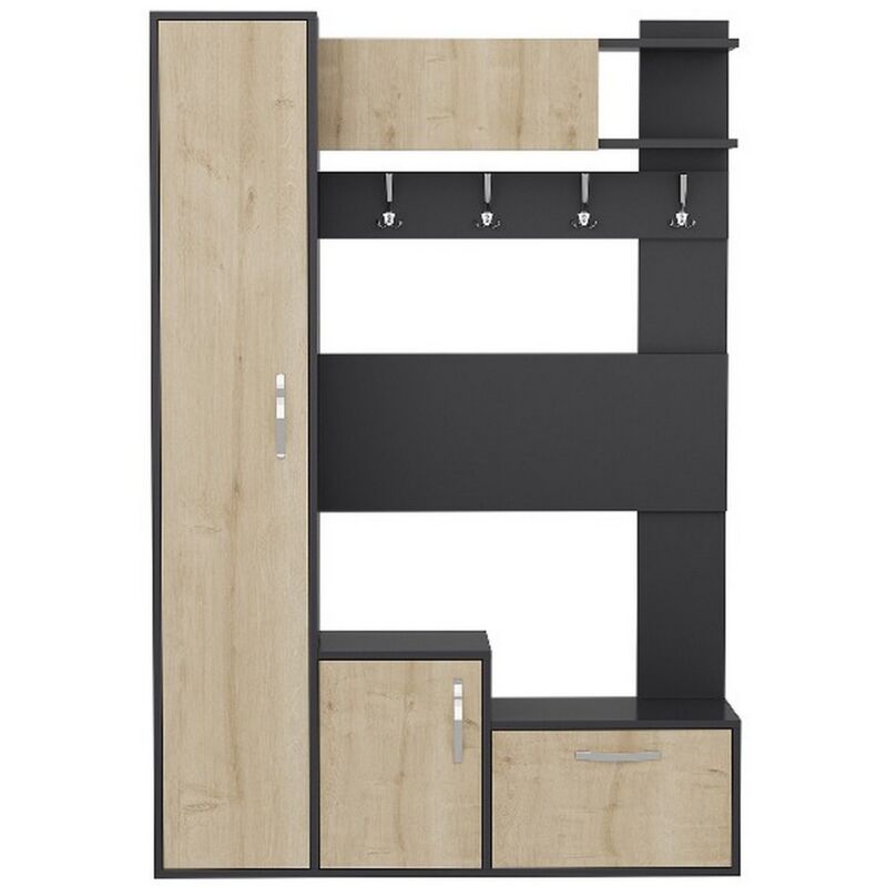 Meuble d'Entrée Seina, Panneau Aggloméré Mélaminé, Chêne, Anthracite, 125x35x184 cm