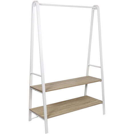 Vestiaire-portant à vêtements en bois et métal blanc et chêne clair, Nature