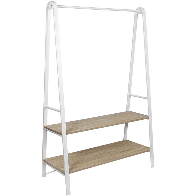 Vestiaire-portant à vêtements en bois et métal blanc et chêne clair, Nature