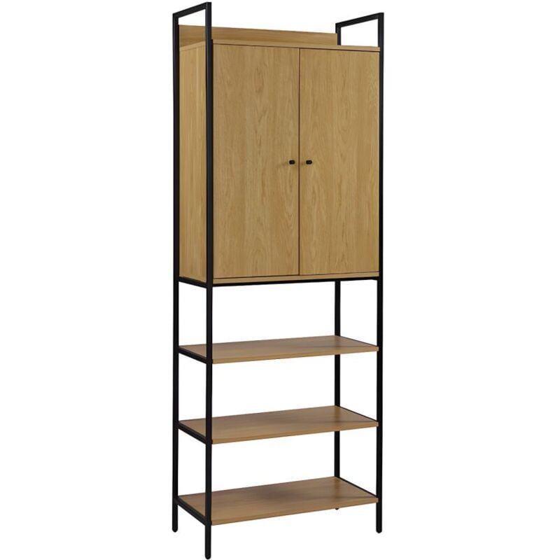 Vestiaire tapora - 2 portes, 3 étagères et 1 penderie - Coloris : Chêne et noir