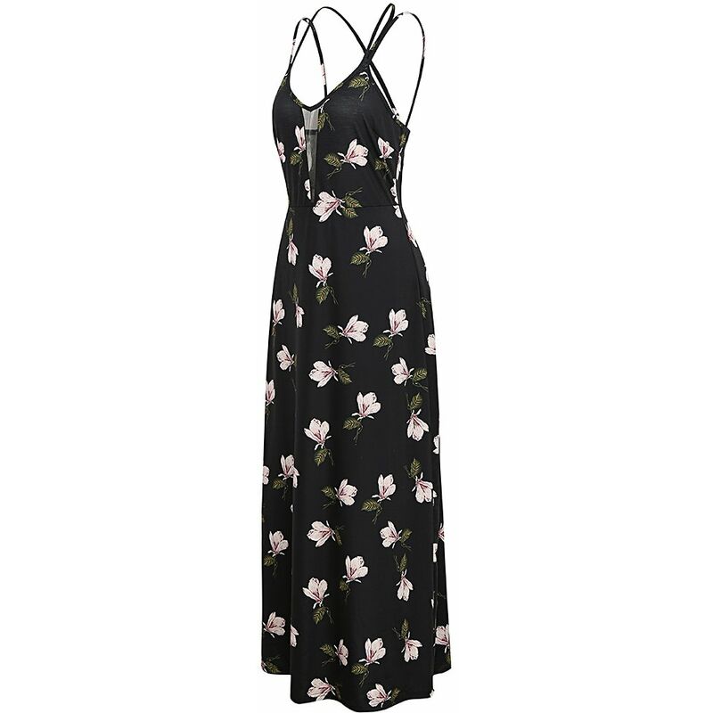 

Vestido con estampado floral de mujer sexy Encaje con tiras Sin mangas Escote en V Cremallera Una linea Fiesta Maxi Vestidos largos