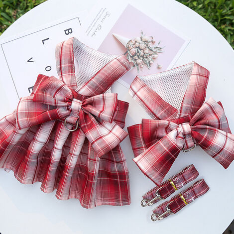 Vestido de arnés para perro con correa, vestidos de cachorro a cuadros para perros pequeños y medianos, niña, Chihuahua, Yorkie, taza de té, ropa de verano para mascotas, ropa para gatos, falda, paque