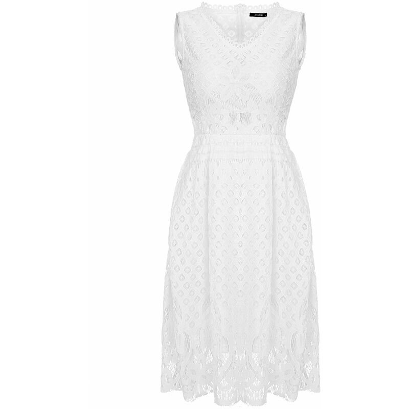 

Vestido de fiesta de coctel elegante sin mangas con encaje ajustado a la moda para mujer, blanco, L