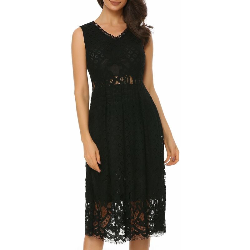 

Vestido de fiesta de coctel elegante sin mangas con encaje ajustado a la moda para mujer, negro, M