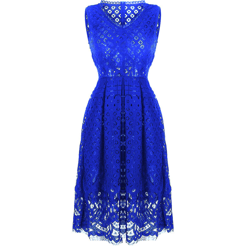 

Vestido de fiesta de coctel elegante sin mangas con encaje y ajuste acampanado para mujer, azul, M