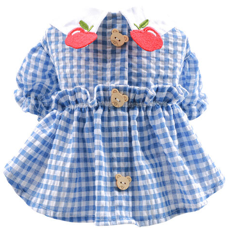 Vestido de perro transpirable a cuadros de poliéster con cuello de manzana falda para mascotas para caniche