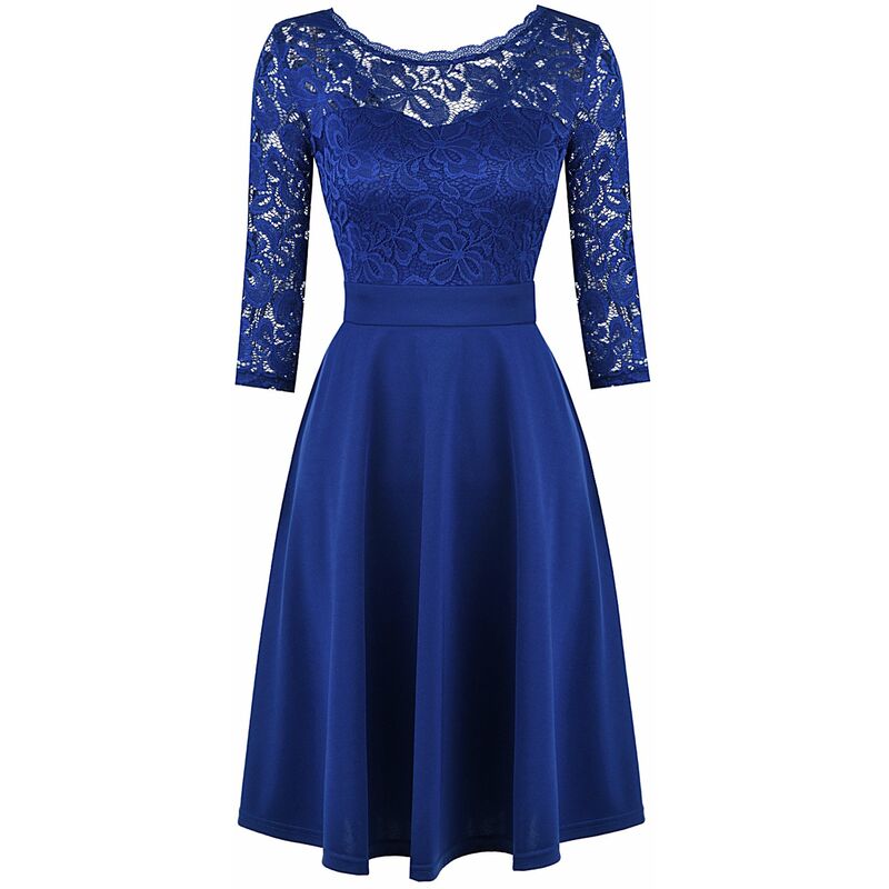 

Vestido OL de mujer Encaje 3/4 Manga alta Cintura A-Line Vestido Negro / Azul oscuro,Azul oscuro, S