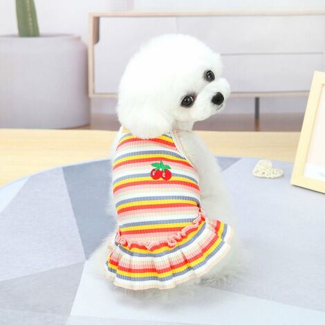 Vestido para perro, camisa a rayas para mascotas, falda, vestido camisola con estampado de cerezas, vestido plisado con volantes de verano, vestido de princesa, disfraz de boda (naranja, S)