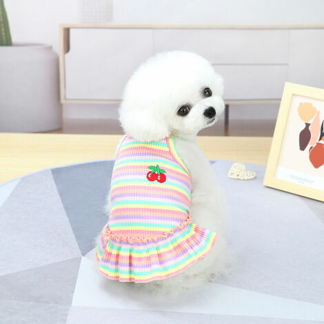 Vestido para perro, camisa a rayas para mascotas, falda, vestido camisola con estampado de cerezas, vestido plisado con volantes de verano, vestido de princesa, disfraz de boda (rosa, M)