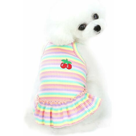 Vestido para perro, camisa a rayas para mascotas, falda, vestido camisola con estampado de cerezas, vestido plisado con volantes de verano, vestido de princesa, disfraz de boda (rosa, XXL)