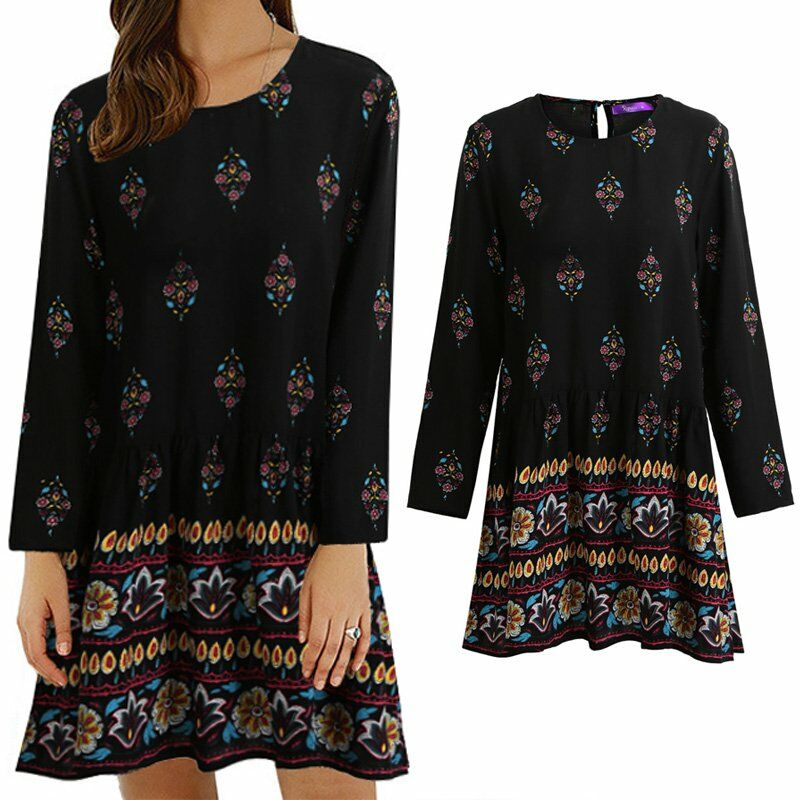 

Vestido vintage de talla grande con estampado floral para mujer,Negro, L