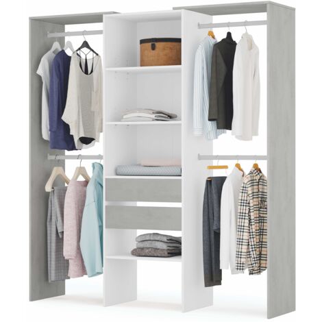 Vestidor 179x50x202 cm con 2 cajones blanco mate y efecto cemento – Terni