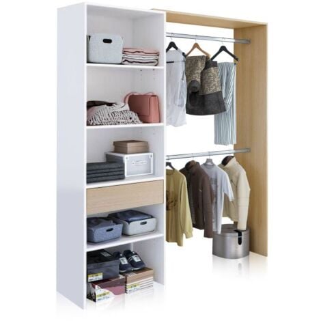 Vestidor Abierto Habitación Dormitorio Grande en Color Roble y Blanco 187x158x40 cm