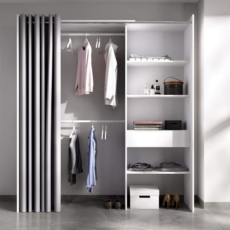 

Vestidor almacenaje de Ropa con CORTINA tres baldas y cajon, medidas: Alto: 203 cm x Fondo: 50 cm x Ancho: 160 cm