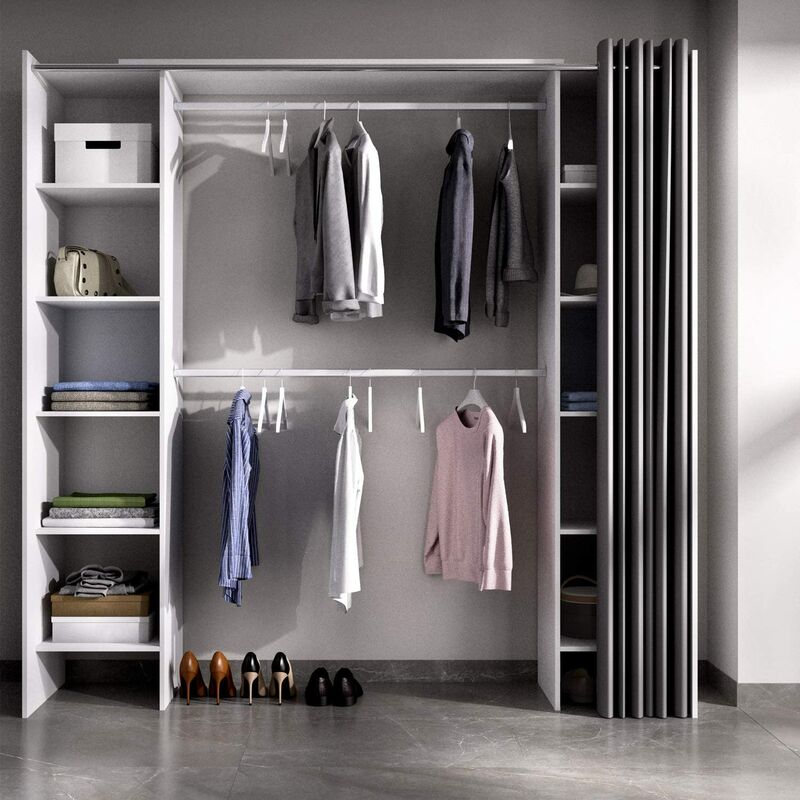 

Vestidor almacenaje de Ropa CORTINA con 10 baldas , barra de colgar, medidas: Alto: 203 cm x Fondo: 50 cm x Ancho: 180 cm
