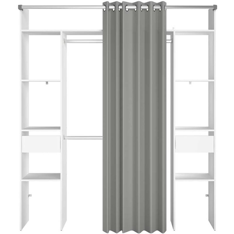 

Concept-usine - Elysee: Vestidor con cortina + 2 armarios + 6 estantes + 2 cajones - Blanco