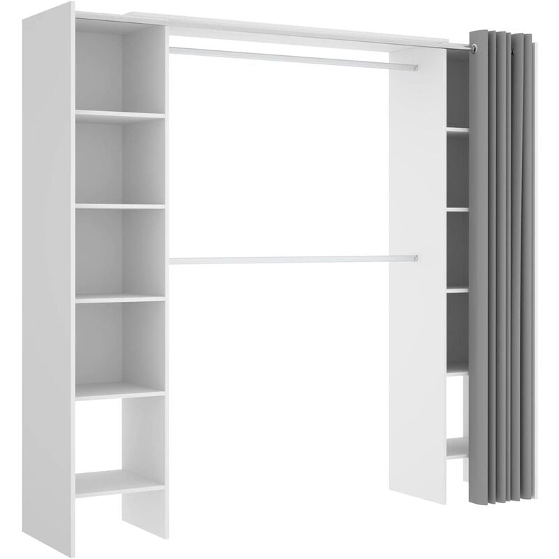 

Vestidor para Dormitorio o Recibidor CORTINA, 10 balfas y barra colgar, medidas: Alto: 187 cm x Ancho: 140 cm