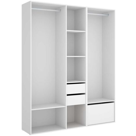 Vestidor Reus 2 cajones, zapatero y trasera reversible en blanco/natural, 205cm(alto) 158cm(ancho) 45cm(fondo)