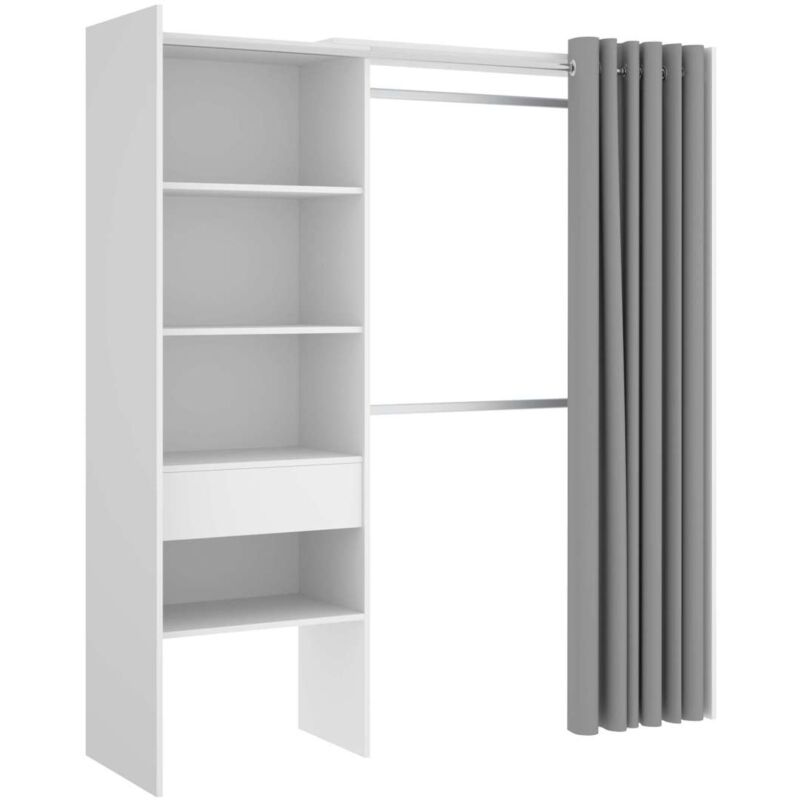 

Vestidor Siles para dormitorio con cortina,3 baldas y 1 cajon dos colores a elegir 205 cm(alto)160 cm(ancho)50 cm(fondo) Color BLANCO