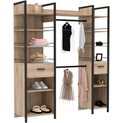 CASA VITAL Vestidor Urano Roble Kronberg y Negro 180X45X208cm Dormitorio Industrial