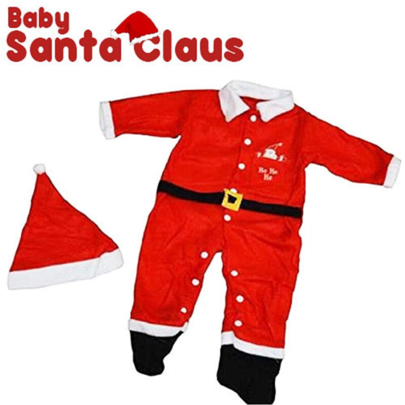 Image of TrAdE Shop Traesio - Vestito Babbo Natale Baby Vestitino Completino Costume Per Bambini Pile Rosso -