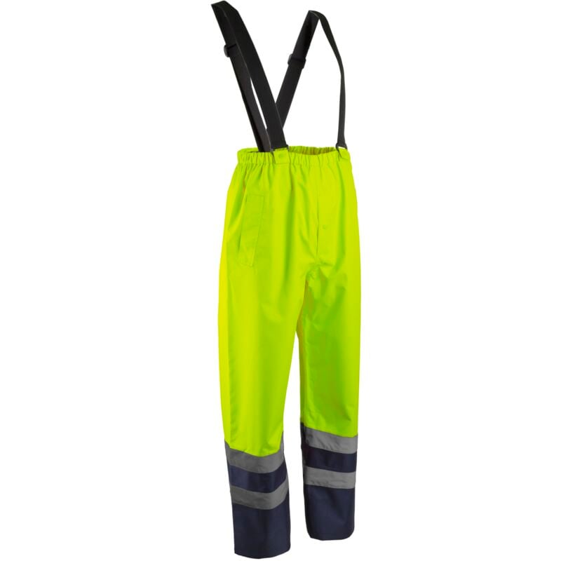 Pantalon de pluie à bretelle haute visibilité hydra - Jaune HV/Marine l - fr (46/48)