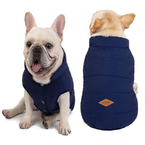 Vêtements pour bouledogue - Gilet en coton à boutons - Bleu foncé - Taille S